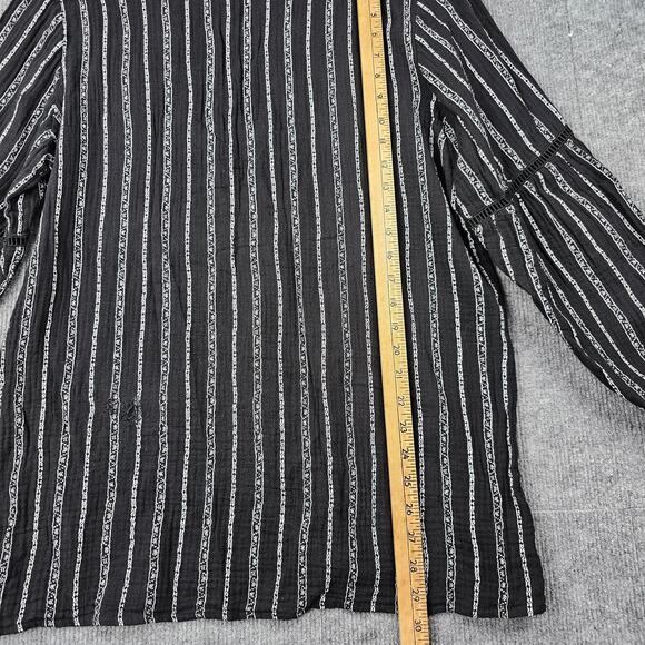 Garnet Hill Shirt Womens 12 Black Peasant Lightweight Striped Organic Cotton - Picture 6 of 7